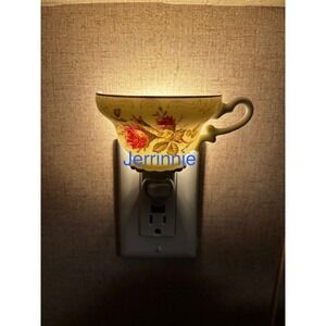 Handcrafted Porcelain Teacup Night Light Red Rose Floral Vintage Style Gold Trim